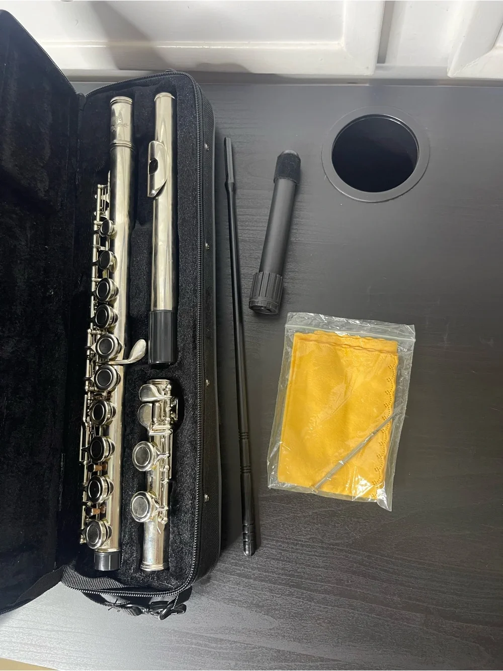 Mugig Student Flute C Foot Closed Hole Silver Plated Clean Kit & Case